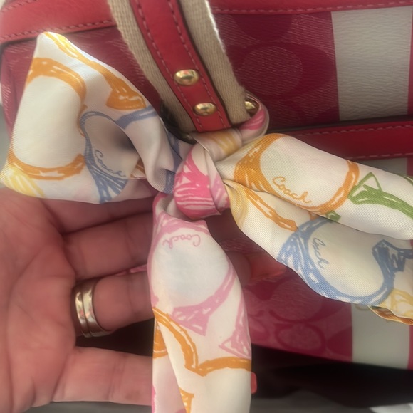 Coach Signature Heritage Stripe Canvas and Leather Satchel - Picture 5 of 9